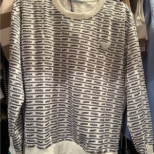 Prada White and Black Crew Neck Sweater with Modern Geometric Design Set